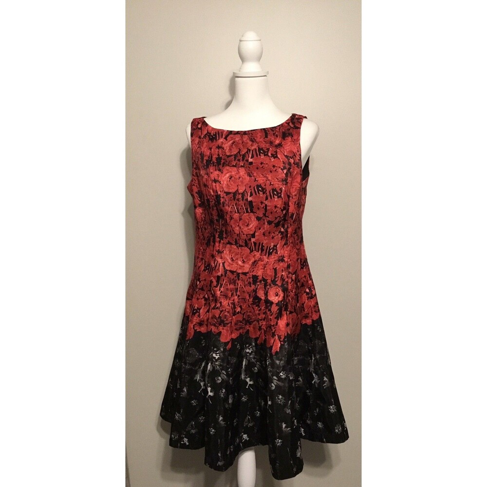 DANNY AND NICOLE Dress Womens Black Red Floral Sleeveless Short Mini A-Line Zip - Picture 3 of 11